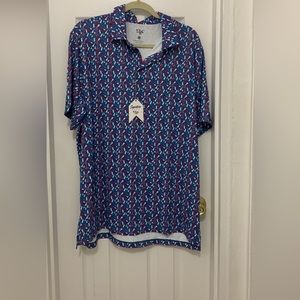 Mens wine glass patterned golf shirt.